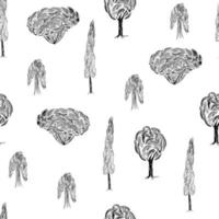 pettern vectorial sin fisuras con arbustos y árboles en estilo gráfico dibujado a mano. vector