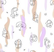 Abstract seamless pattern with women's faces in line-art style. vector