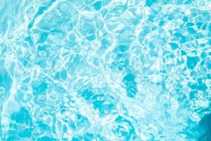 Blurred transparent blue colored clear calm water surface texture with splashes and bubbles. Trendy abstract nature background. Water waves in sunlight. water background photo