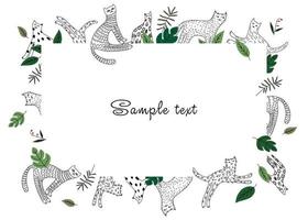 Background of funny cats in doodle style. Frame for congratulations. vector