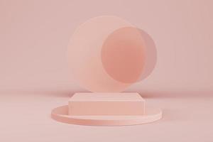 Cream pink color pedestal with abstract shape geometry on pastel background for product display photo