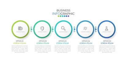 La plantilla de línea de tiempo de infografía moderna se puede utilizar para el diseño de flujo de trabajo, diagrama, opciones de número, diseño web. concepto de negocio infográfico con 5 opciones, partes, pasos o procesos. vector