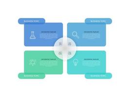 El vector de diseño de infografías de paso mínimo y los iconos se pueden utilizar para el diseño del flujo de trabajo, el diagrama y el informe anual. plantilla de diseño de línea de tiempo de infografía vectorial con 4 opciones, partes, pasos o procesos.