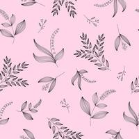 Vector seamless pink background with flowers in line art style.