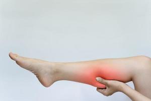 A woman's calf pain may be caused by an injury that causes muscle inflammation or some chronic disease. photo