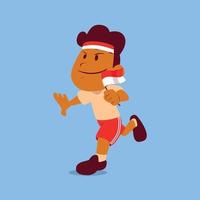 A cute black boy doing flags run contest on Indonesia independence day event vector