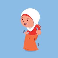 A cute hijab girl doing sack race on Indonesia independence day event vector