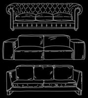 juego de vectores de muebles con sofá. detalles interiores modernos aislados. ilustración de boceto de línea.