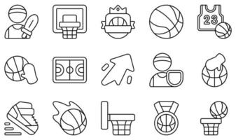 conjunto de iconos vectoriales relacionados con el baloncesto. contiene íconos como ataque, tablero, placa, pelota, baloncesto, bloque y más. vector