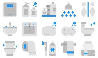 conjunto de iconos vectoriales relacionados con el baño. contiene íconos como báscula, champú, ducha, fregadero, jabón, inodoro y más. vector