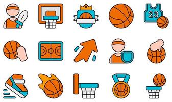 Set of Vector Icons Related to Basketball. Contains such Icons as Attack, Backboard, Badge, Ball, Basketball, Block and more.