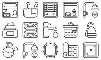 conjunto de iconos vectoriales relacionados con el baño. contiene íconos como baño, bañera, persianas, gabinete, baloncesto, agua fría y más.