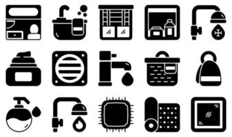 Set of Vector Icons Related to Bathroom. Contains such Icons as Bathroom, Bathtub, Blinds, Cabinet, Basketball, Cold Water and more.