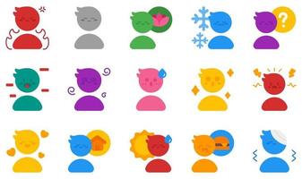 Set of Vector Icons Related to Feeling. Contains such Icons as Angry, Bored, Calm, Crane, Cold, Confused and more.