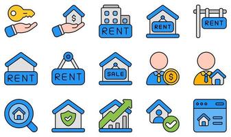 Set of Vector Icons Related to Rental Property. Contains such Icons as Owner, Real Estate, Rent, Sale, Sales Agent, Search and more.