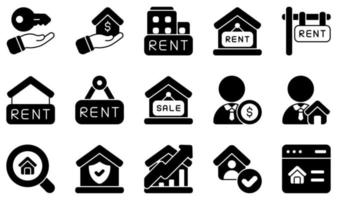 Set of Vector Icons Related to Rental Property. Contains such Icons as Owner, Real Estate, Rent, Sale, Sales Agent, Search and more.