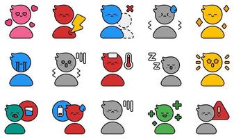conjunto de iconos vectoriales relacionados con el sentimiento. contiene íconos como enamorado, con dolor, solo, nervioso, aliviado, triste y más. vector