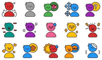 conjunto de iconos vectoriales relacionados con el sentimiento. contiene íconos como enojado, aburrido, tranquilo, grulla, frío, confundido y más. vector
