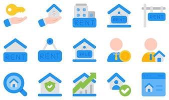 Set of Vector Icons Related to Rental Property. Contains such Icons as Owner, Real Estate, Rent, Sale, Sales Agent, Search and more.