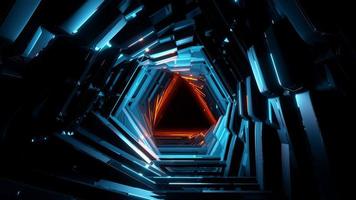 Abstract 3D illustration inside a blue room with blue neon. photo