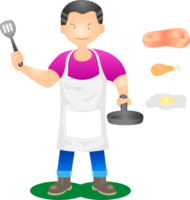 o chef comerciante está cozinhando ovos fritos carne de frango para vender. png