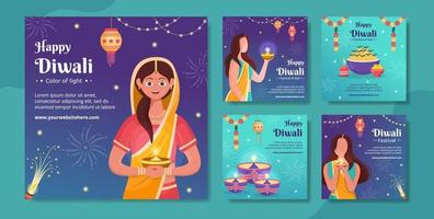 Indian Celebrating Diwali Day Social Media Post Template Hand Drawn Cartoon Flat Illustration