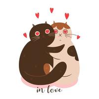 Cute enamored cats on a white background. Vector graphics.