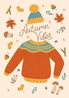 Autumn card with a sweater and a hat. Vector graphics.