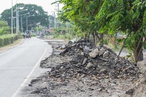 Asphalt surface on the street was demolished due to poor construction. photo