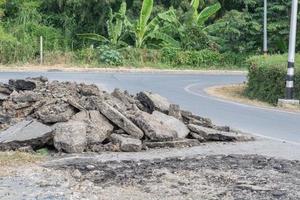 Asphalt surface on the street was demolished due to poor construction. photo