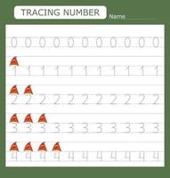 números para niños. hoja de trabajo para jardín de infantes y preescolar. entrenamiento para escribir y contar números con monstruos divertidos vector