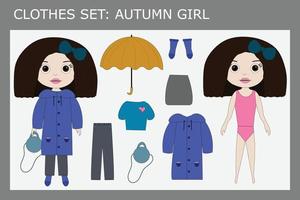 un conjunto de ropa para una niña hermosa en otoño vector