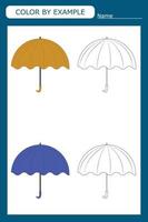 libro para colorear de un paraguas. juegos creativos educativos para niños en edad preescolar vector