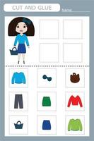 Cut out the pictures of the clothes and glue the ones that match the pattern. Fun game for kids and kids vector