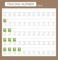 Numbers for kids. Worksheet for kindergarten and preschool. Training to write and count numbers with notebooks vector