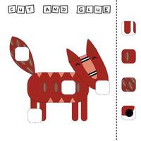 Paper game for the development of preschoolers. Cut out parts of the image and glue on the fox. A fun game for kids vector