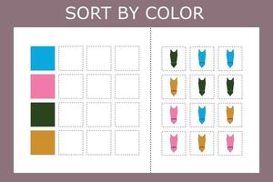 Sort  clothes by color. Logic game for children. vector