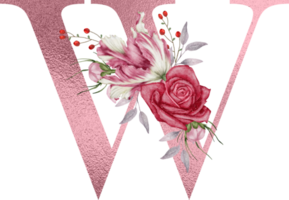 Watercolor Flowers with Rose Gold Alphabet png