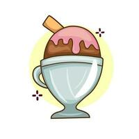 ilustración gráfica vectorial de helado de chocolate con crema de fresa rosa con taza vector