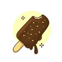 Vector graphic illustration of chocolate ice cream stick with grated peanut and bite marks