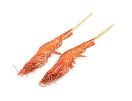 roasted prawn with skewer isolated on white background ,grilled shrimp photo