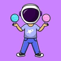 Cute Boy Wearing Helmet With Planet Cartoon Vector Icon Illustration. People Science Flat Cartoon Concept