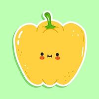 Cute funny yellow bell pepper sticker character. Vector hand drawn cartoon kawaii character illustration icon. Isolated on green background. Yellow bell pepper sticker