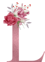 flores em aquarela com alfabeto de ouro rosa png