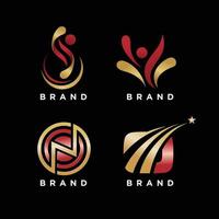 Abtract logo and initial design concept of freedom with golden and maroon gradient colors vector