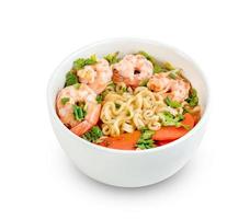Tom Yum kung with instant noodles and shrimp isolated on white background ,include clipping path photo