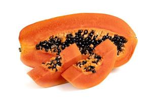 Ripe papaya slice isolated on white background photo