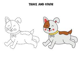 Trace and color cute hand drawn cute dog. Worksheet for children. vector