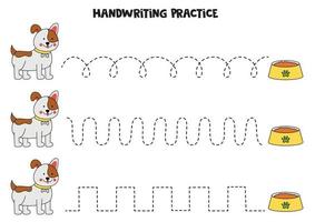 Tracing lines for kids. Cute dog and bowl. Writing practice. vector