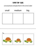 Sort pictures by size. Educational worksheet for kids. vector